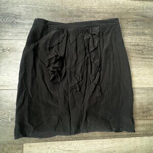 Odille Anthropology Lined Ruffle Front Straight Skirt Office Party Black